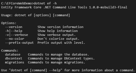 EF commands Help