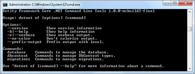 EF commands Help