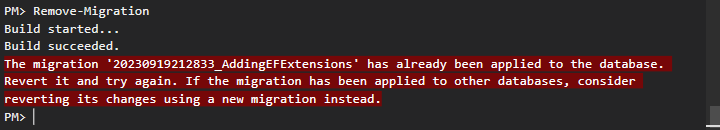 Exception - The migration has already been applied to the database