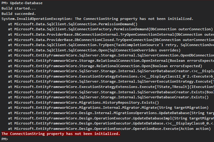 Exception - The ConnectionString property has not been initialized